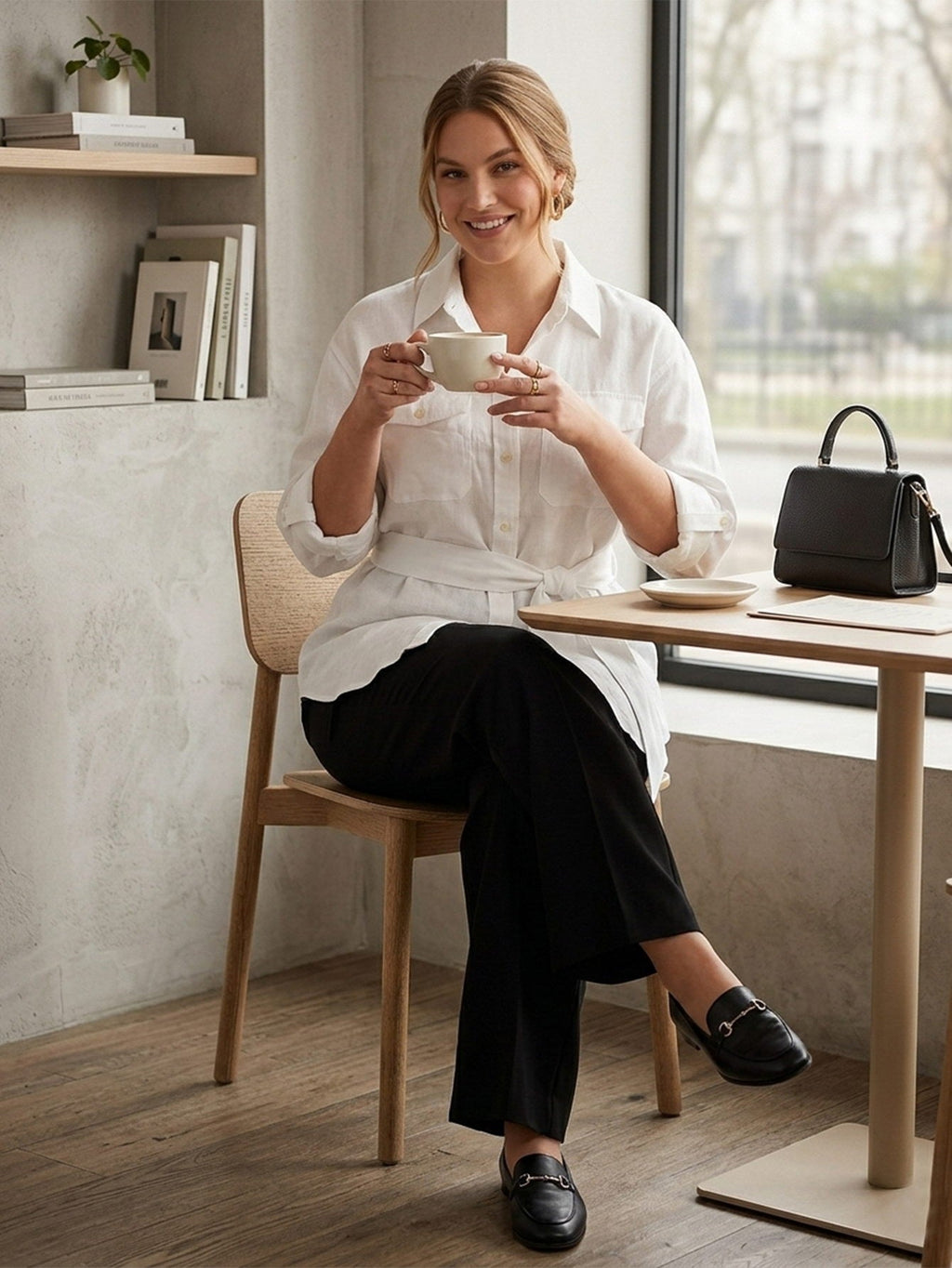 Larui Plus Size Women's Linen Pocket Shirt With Belted