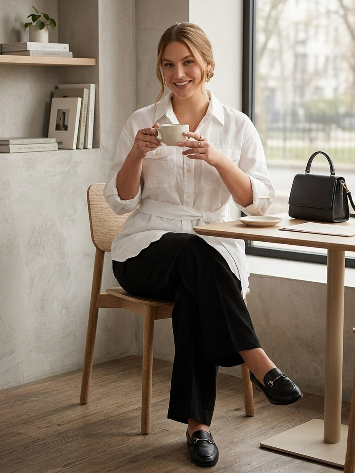 Larui Plus Size Women's Linen Pocket Shirt With Belted