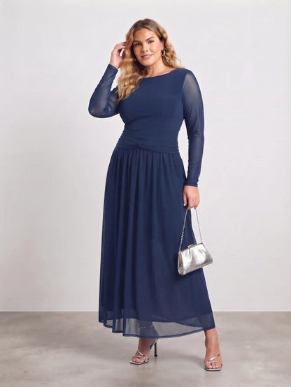 Larui Plus Size Mesh Elegant Long Sleeves Dress