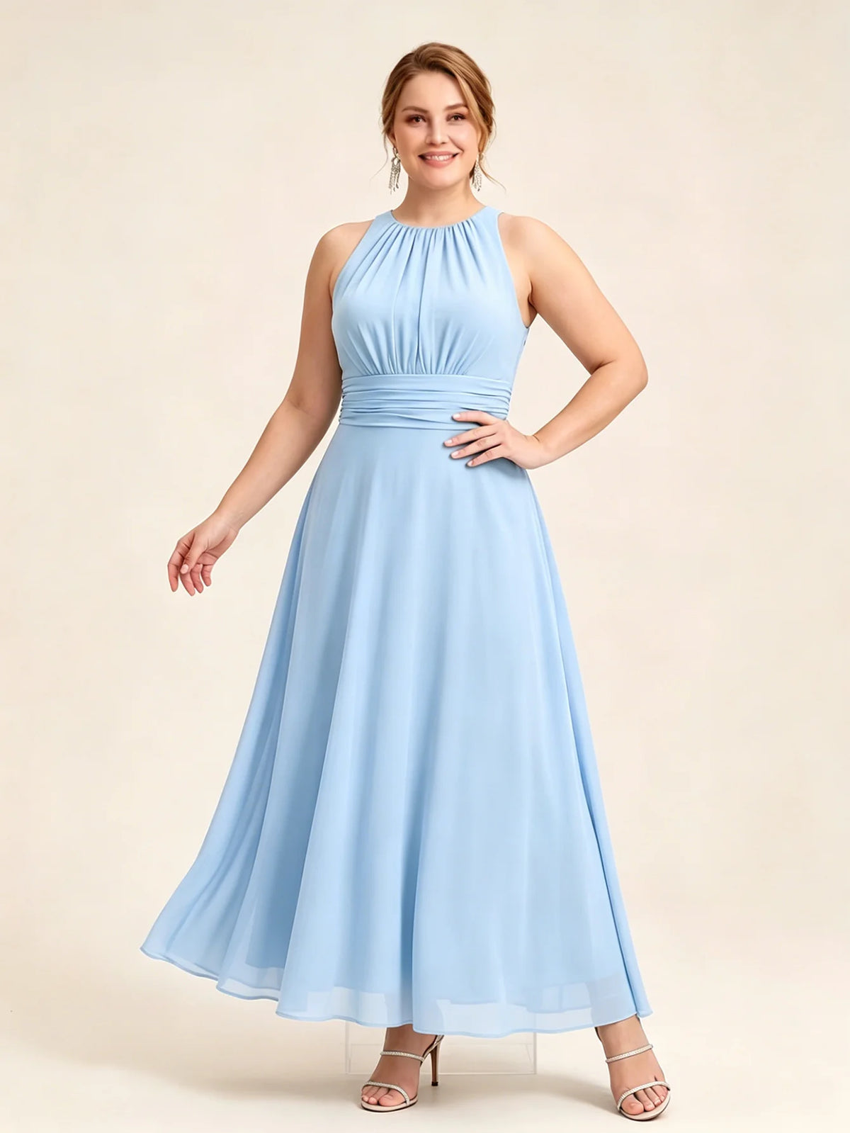 Larui Plus Size Elegant Pleated Chiffon Dress