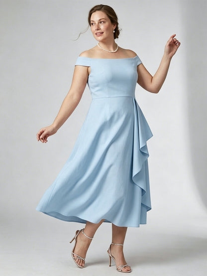 Larui Plus Size Women's Off-Shoulder Elegant Linen  Dress
