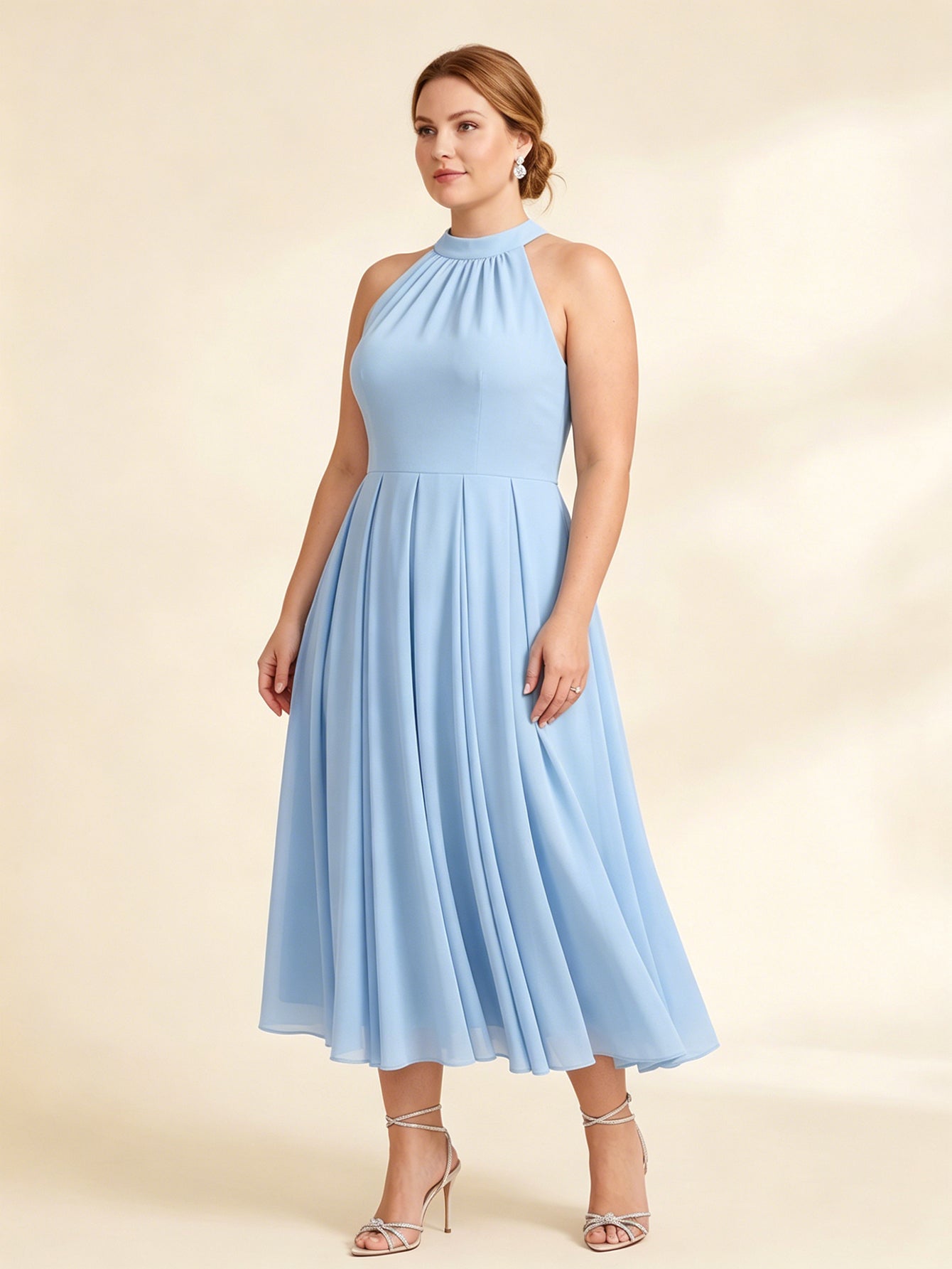 Larui Plus Size Women's Halter Neck Chiffon Dress