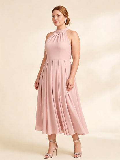 Larui Plus Size Women's Halter Neck Chiffon Dress