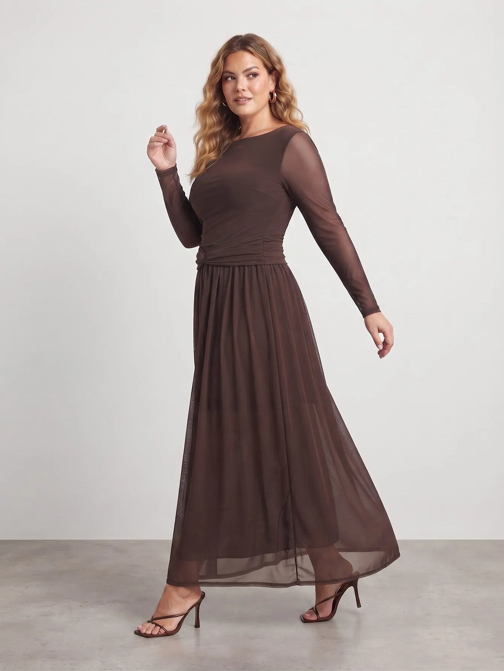 Larui Plus Size Mesh Elegant Long Sleeves Dress