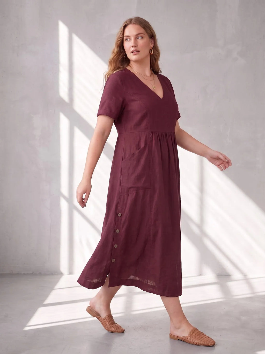 Larui Plus Size Women's Linen Pocket Dress