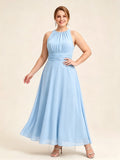 Larui Plus Size Elegant Pleated Chiffon Dress