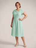Larui Plus Size Women's Elegant Irregular Collar Linen Pocket Dress