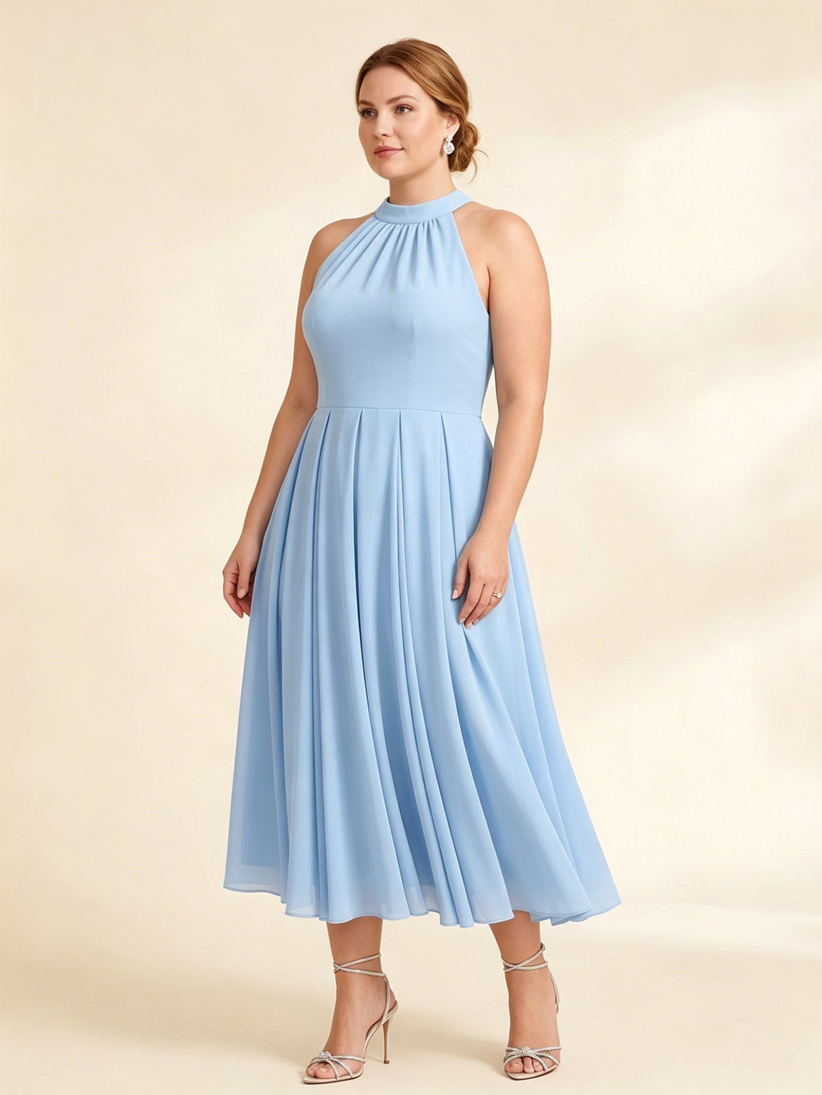 Larui Plus Size Women's Halter Neck Chiffon Dress