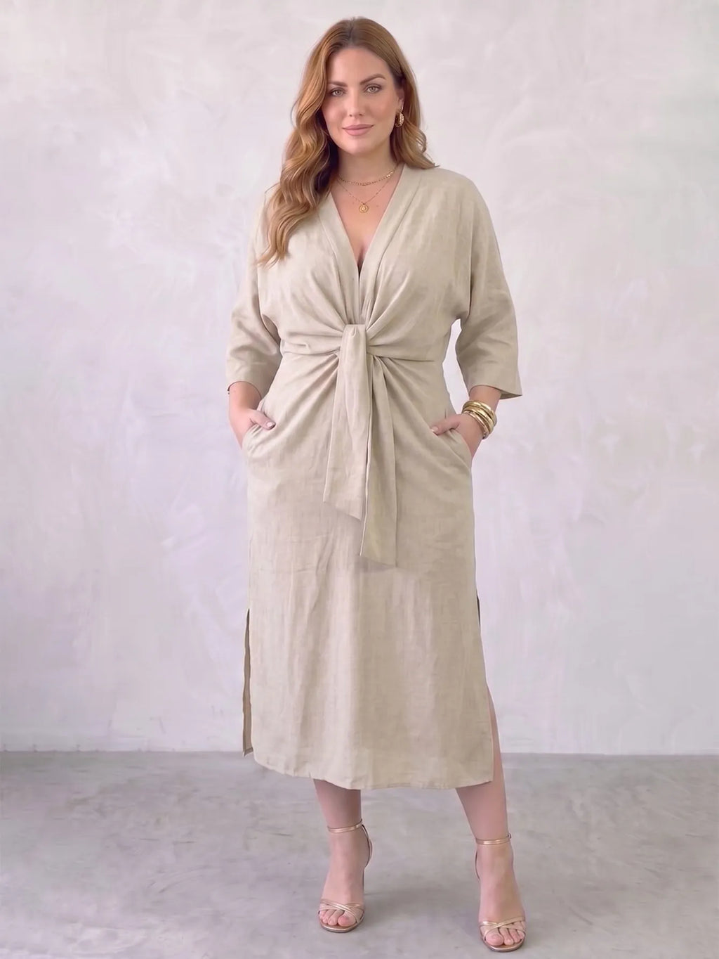 Larui Plus Size Women's Linen Pocket Dress