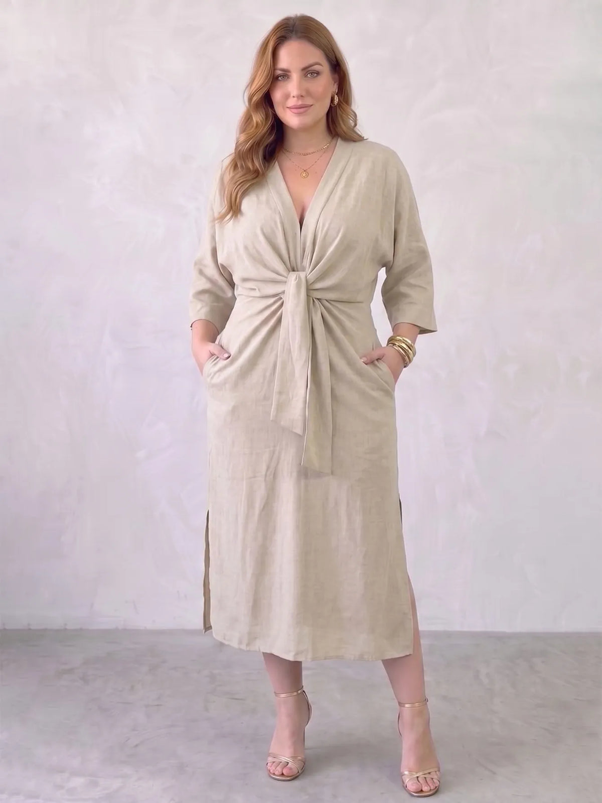 Larui Plus Size Women's Linen Pocket Dress