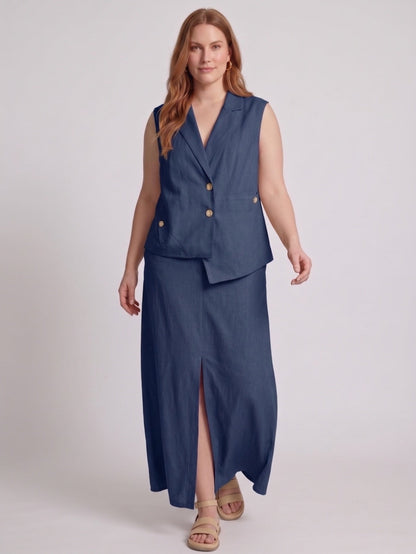 Larui Plus Size Women's LinenSkirt Set (With Asymmetric Hem Tank Top)