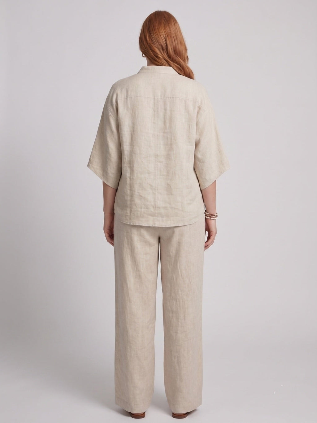 Larui Plus Size Women's V-Neck Button-Detail Casual Linen Set