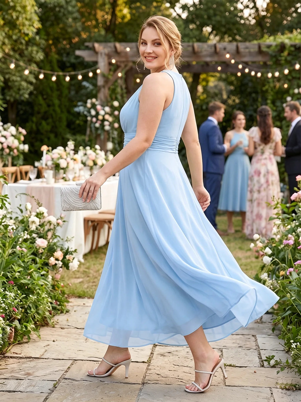 Larui Plus Size Elegant Pleated Chiffon Dress
