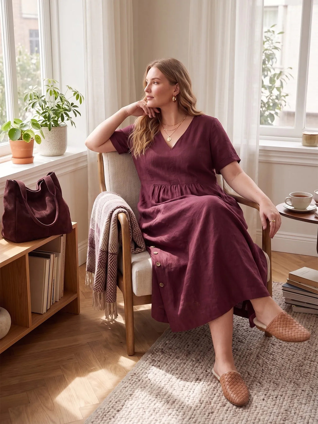 Larui Plus Size Women's Linen Pocket Dress
