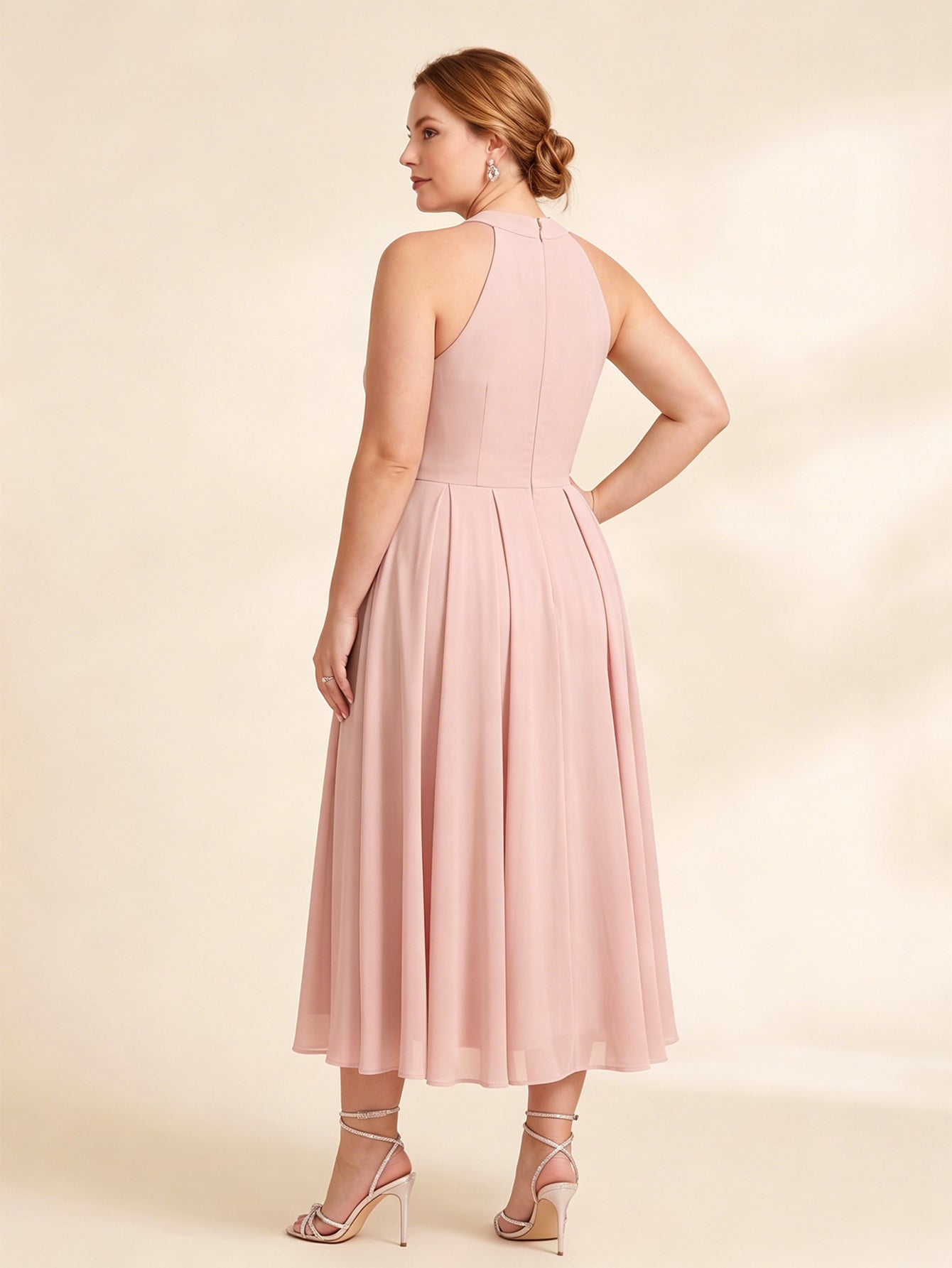 Larui Plus Size Women's Halter Neck Chiffon Dress
