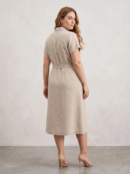 Larui Plus Size Women's Linen Dress With Belted