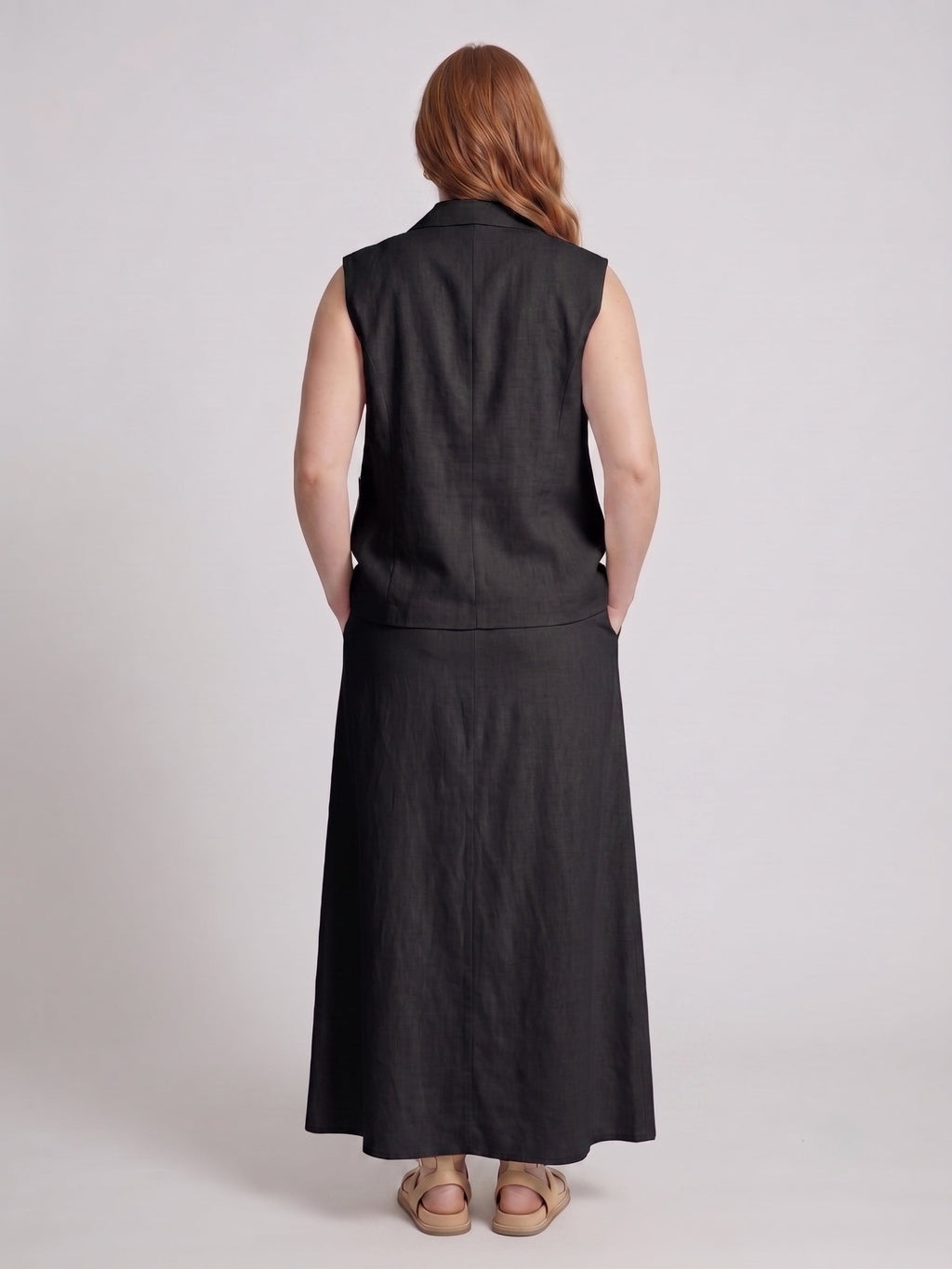 Larui Plus Size Women's LinenSkirt Set (With Asymmetric Hem Tank Top)