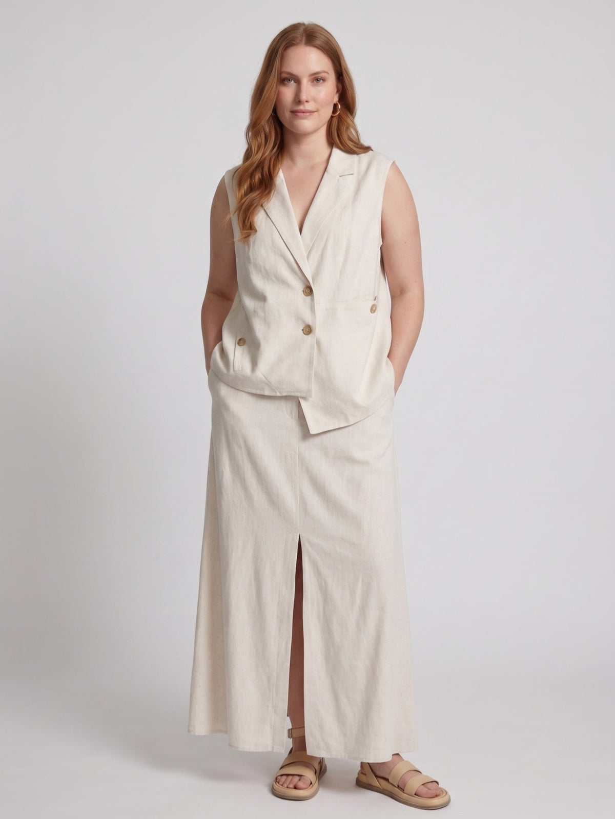 Larui Plus Size Women's LinenSkirt Set (With Asymmetric Hem Tank Top)