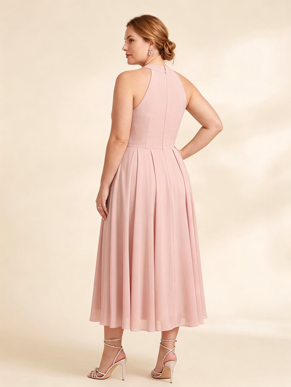 Larui Plus Size Women's Halter Neck Chiffon Dress