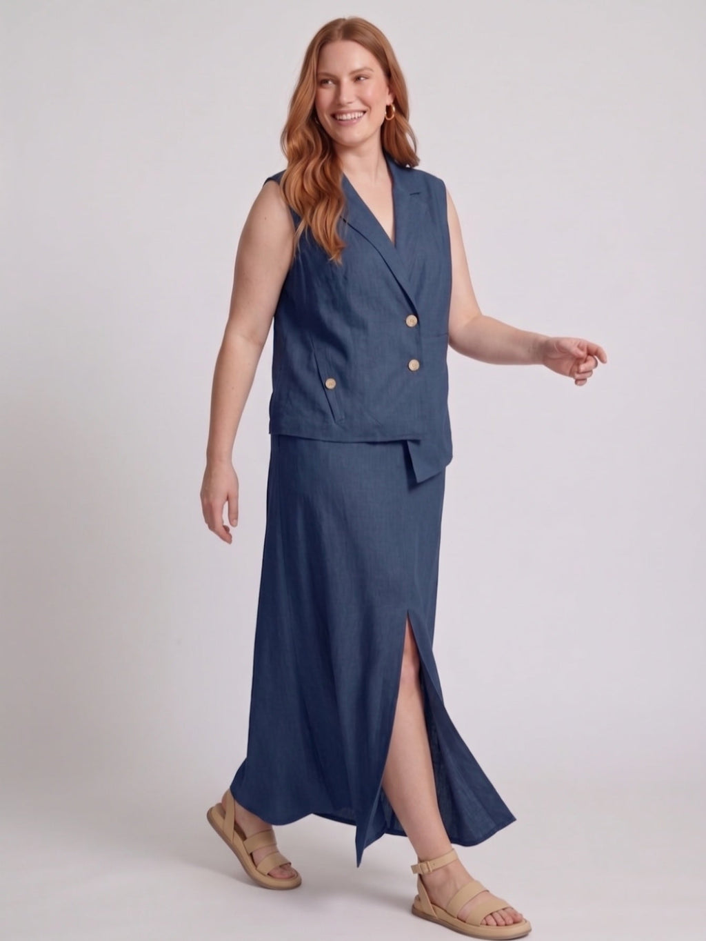 Larui Plus Size Women's LinenSkirt Set (With Asymmetric Hem Tank Top)