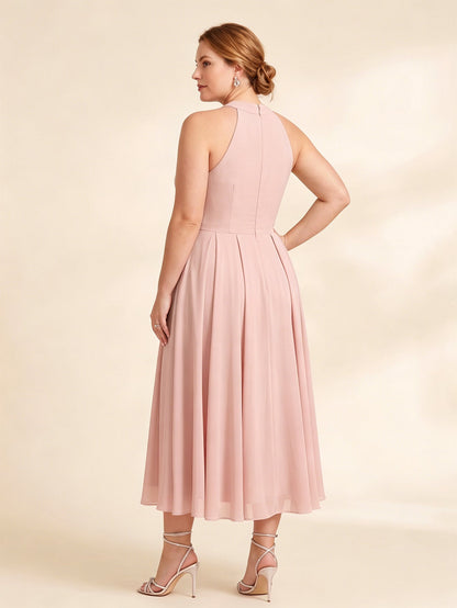 Larui Plus Size Women's Halter Neck Chiffon Dress