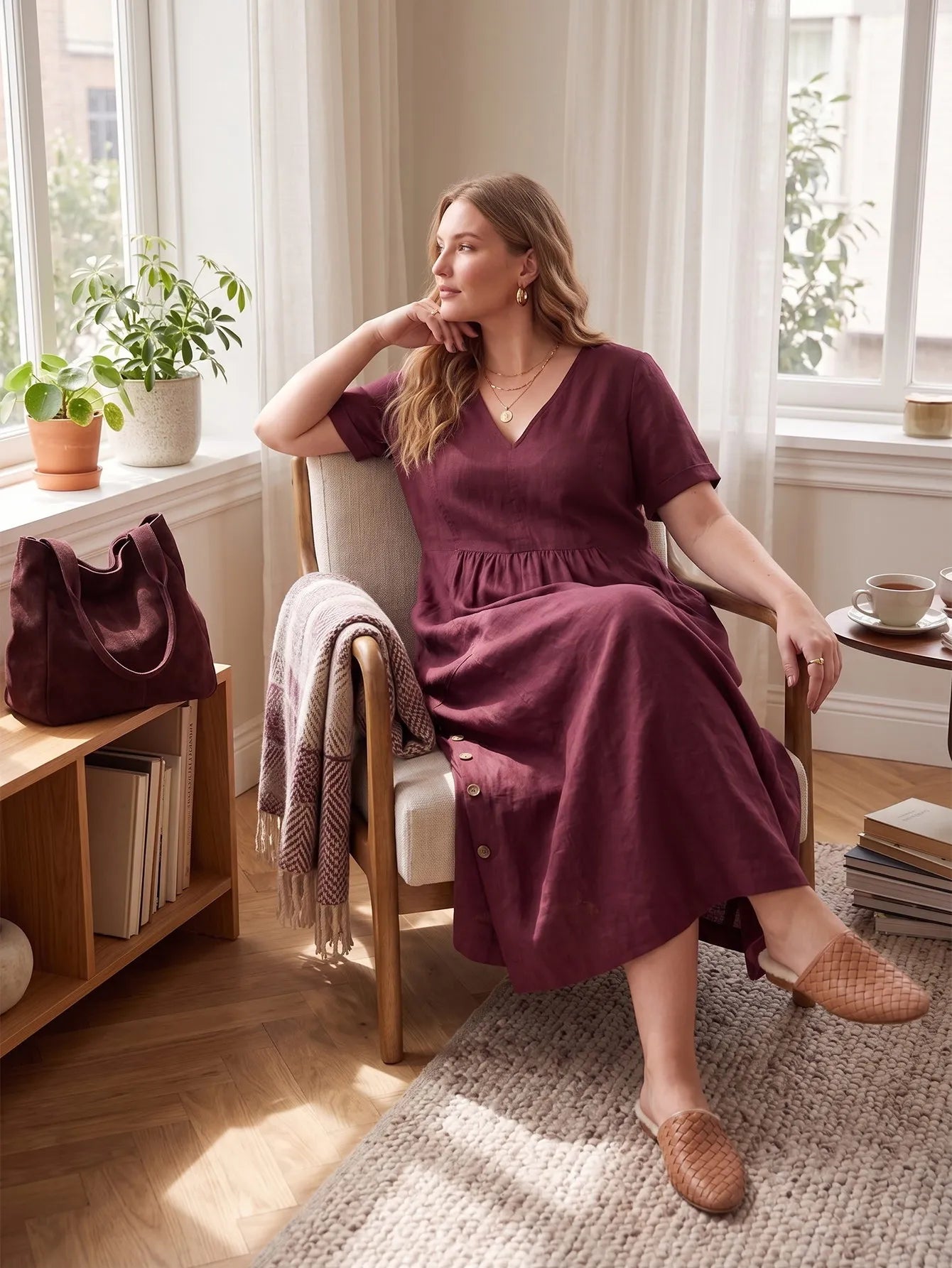 Larui Plus Size Women's Linen Pocket Dress