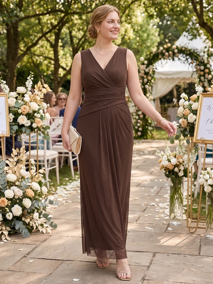 Larui Plus Size Evening Dress with Mesh Stretch Fit and Pleats