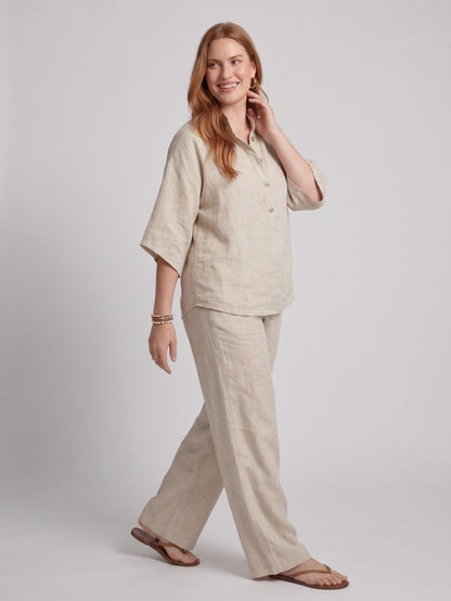 Larui Plus Size Women's V-Neck Button-Detail Casual Linen Set