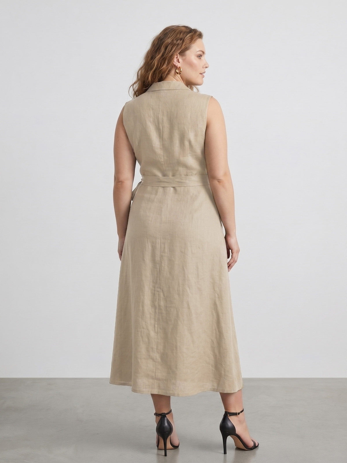 Larui Plus Size Women‘s Linen  V-Neck Sleeveless Dress