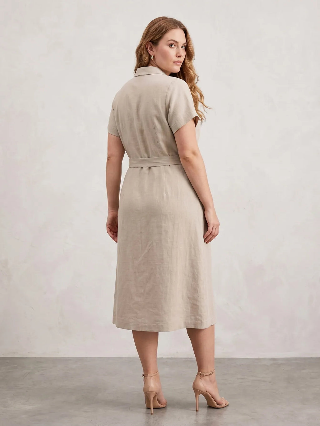 Larui Plus Size Women's Linen Dress With Belted