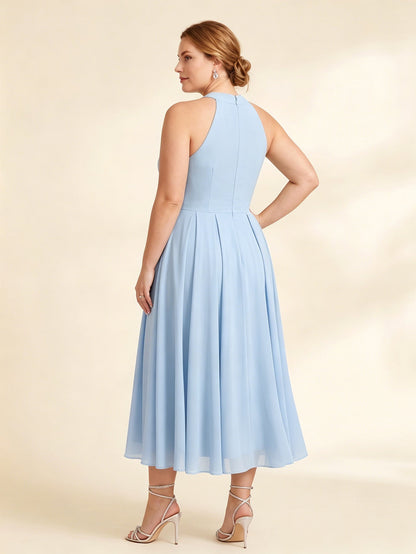 Larui Plus Size Women's Halter Neck Chiffon Dress