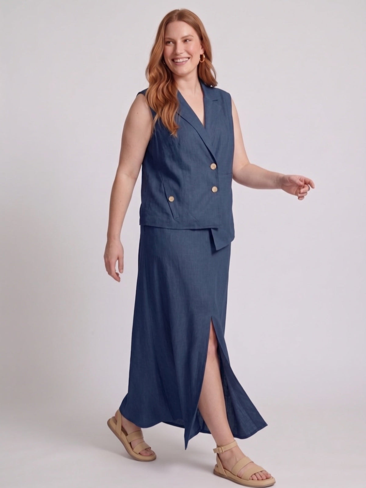 Larui Plus Size Women's LinenSkirt Set (With Asymmetric Hem Tank Top)