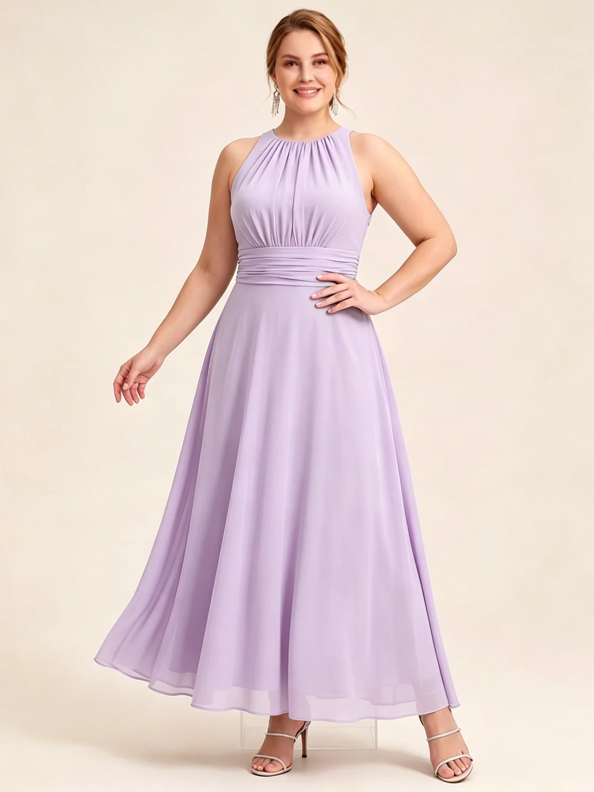 Larui Plus Size Elegant Pleated Chiffon Dress