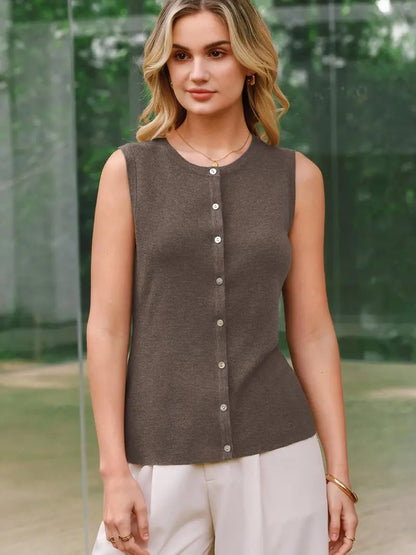 Women's SummerVibes Wool Blend Tank Top Button Down Non See Through Casual Business Outfit 2026