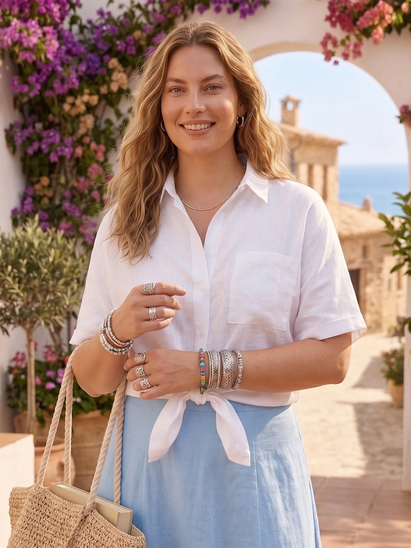 Larui Plus Size Women's Linen Vacation Shirt