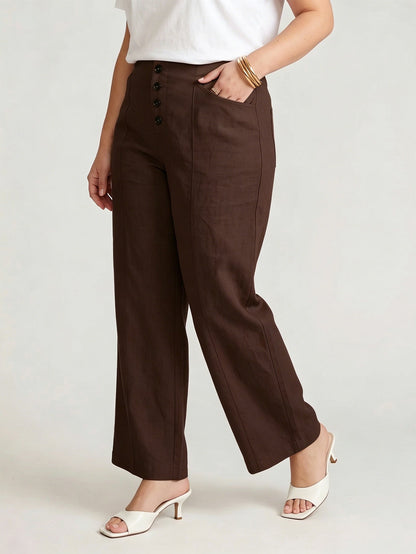 Larui Plus Size Women's Button-Down Wide-Leg Linen  Pants