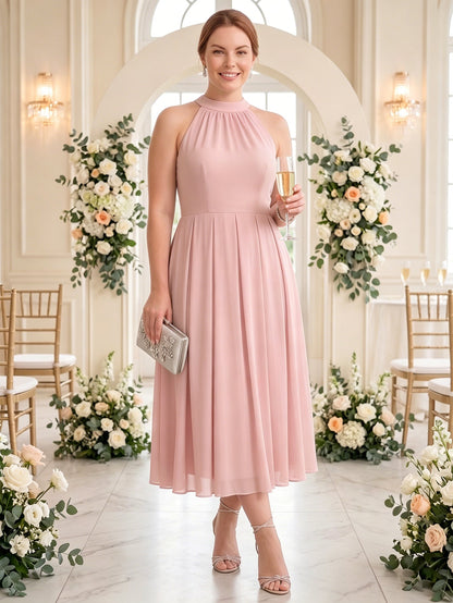 Larui Plus Size Women's Halter Neck Chiffon Dress