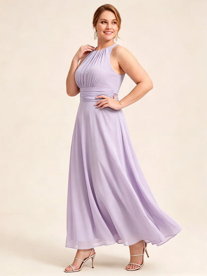 Larui Plus Size Elegant Pleated Chiffon Dress