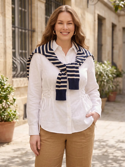 Larui Plus-Size Women's Linen Shirt With Side Tie