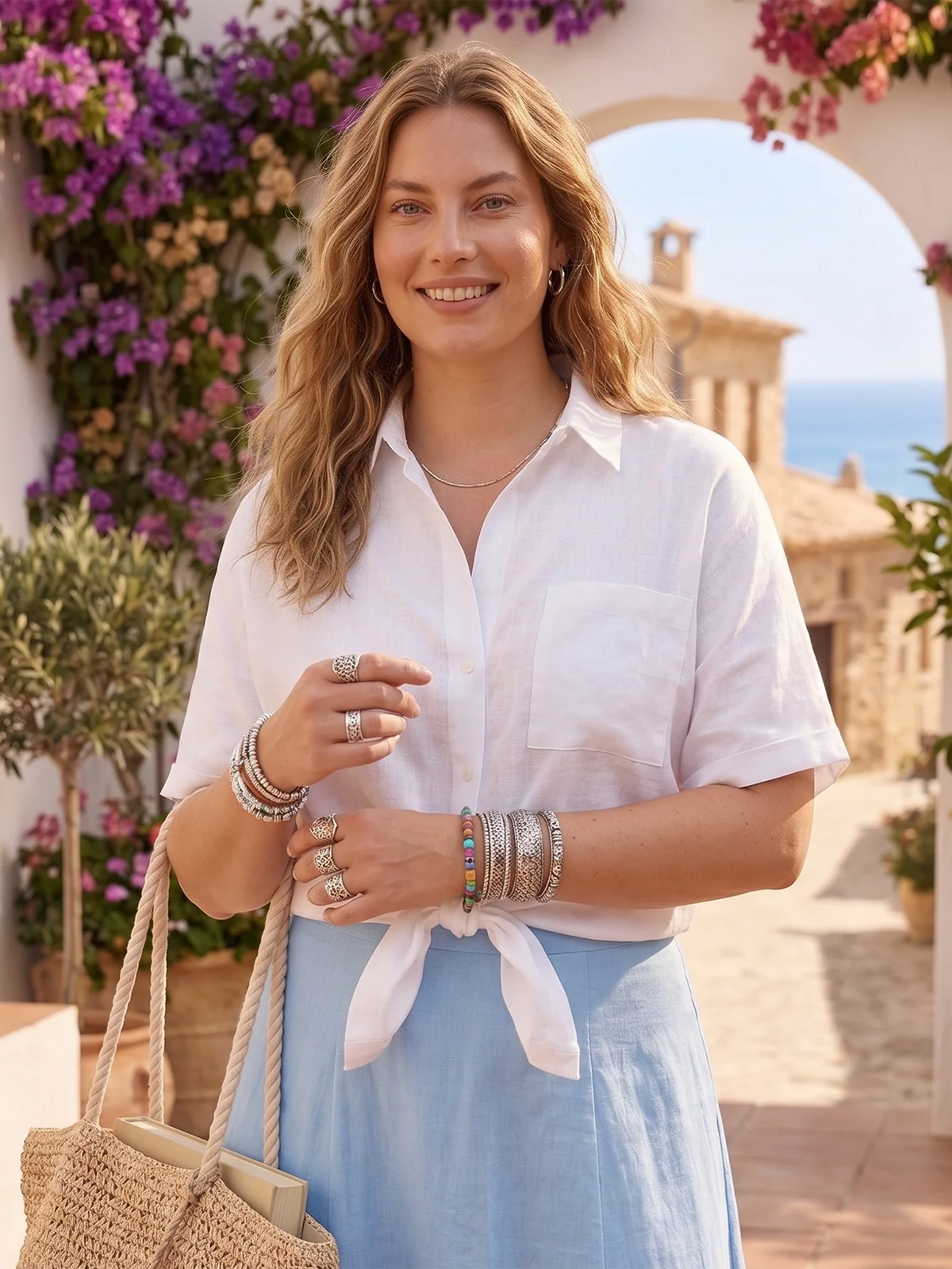 Larui Plus Size Women's Linen Vacation Shirt
