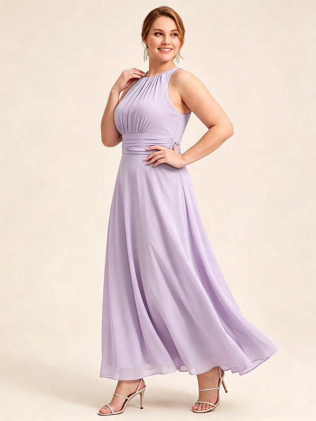 Larui Plus Size Elegant Pleated Chiffon Dress