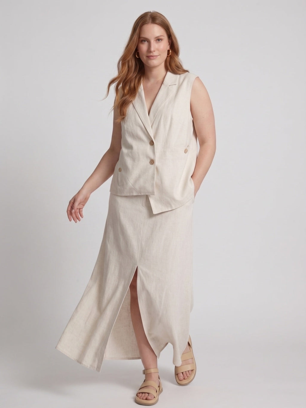 Larui Plus Size Women's LinenSkirt Set (With Asymmetric Hem Tank Top)