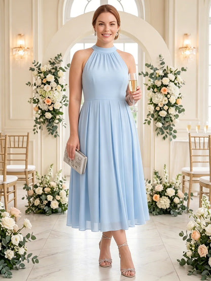 Larui Plus Size Women's Halter Neck Chiffon Dress