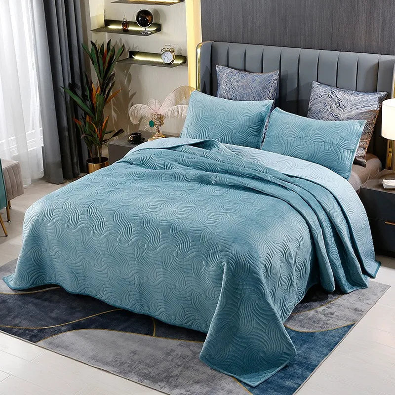 Boho Waves Quilted Velvet Coverlet Set