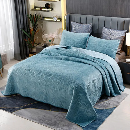 Boho Waves Quilted Velvet Coverlet Set