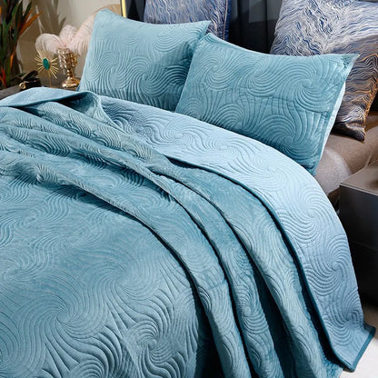 Boho Waves Quilted Velvet Coverlet Set