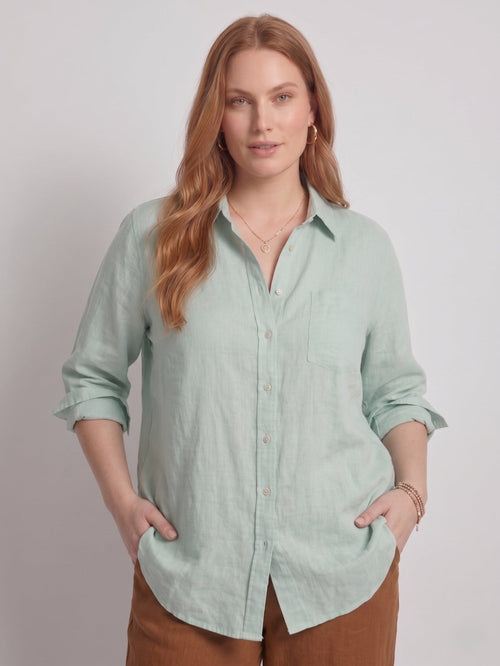 Larui Plus Size Women's Linen Pocket Long Sleeves Shirt