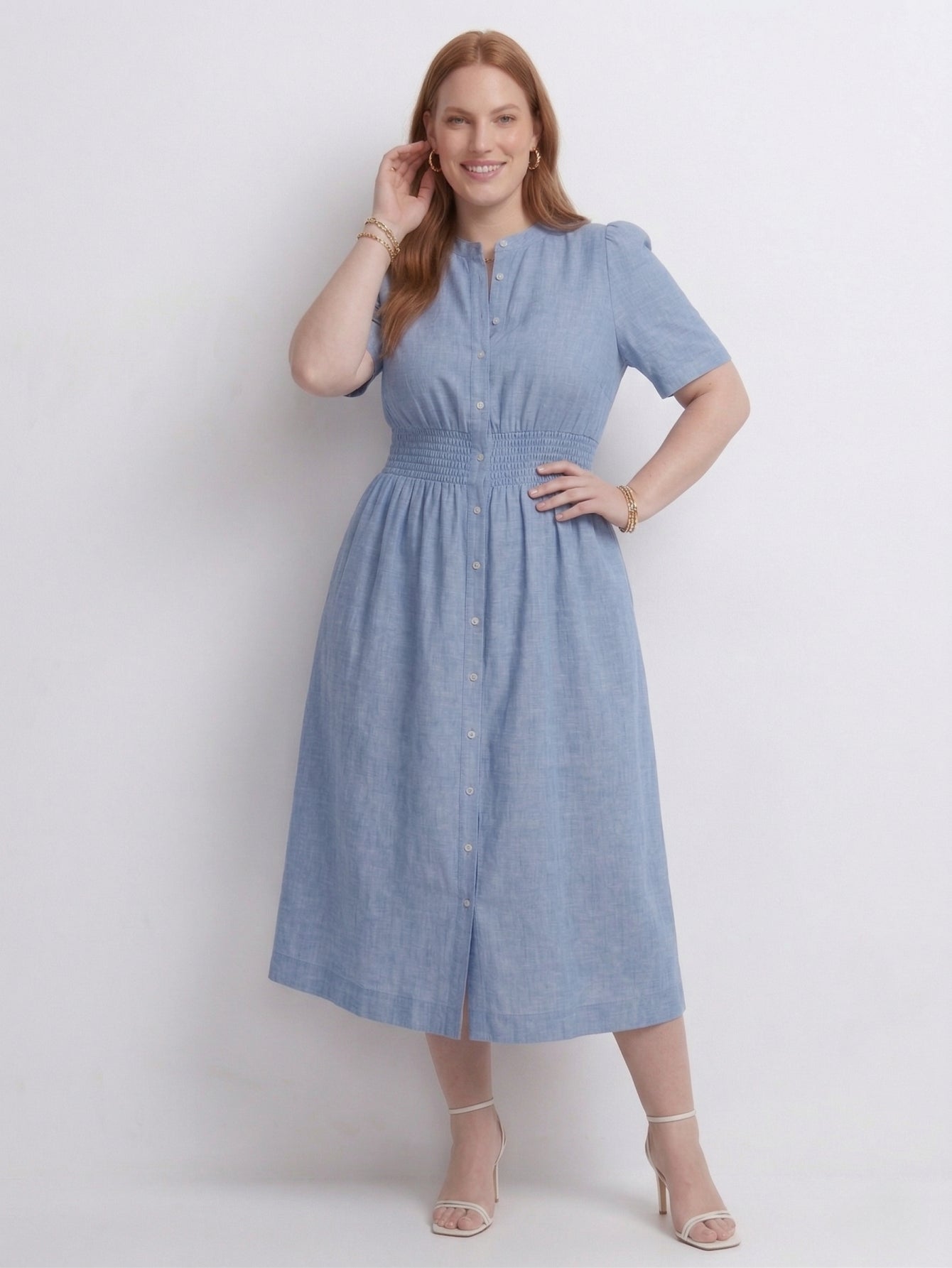 Larui Plus Size Women's Linen  Short Sleeves Dress