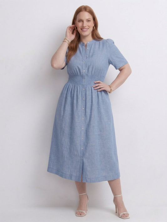 Larui Plus Size Women's Linen  Short Sleeves Dress