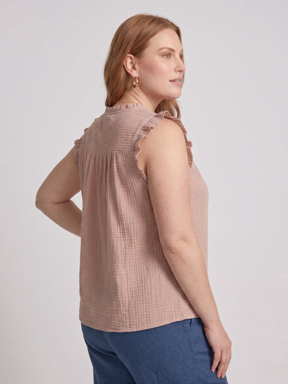 Larui Plus Size Women's Cotton Ruffles Sleeveless Top